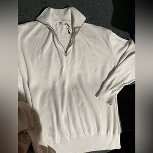 Zara Men's Off-White Zip-Up Sweater
